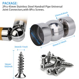 2pcs Stainless Steel Handrail Pipe Connectors (50mm), Ultra-Thin 0.4mm, Stair Universal Handrail Joint Stair Handrail, Accessories,Handrail Corner Accessories,with 8pcs Screws