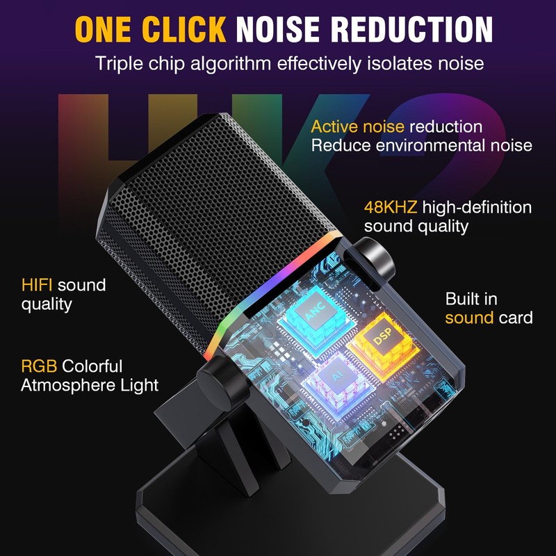 Facmogu HK2 - Micrófono para juegos, micrófono dinámico USB para