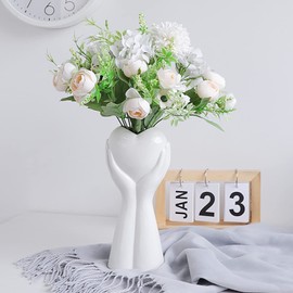 Creative Hand Holding Heart Vase,9'' H White Ceramic Vase,Modern Art Body Vase,Flower Vase for Wedding Home Decor,Shelf Decor Accents,Farmhouse Table Decor (White Heart)