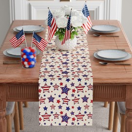 XCHI America Stars Patriotic 4th of July Memorial Day Independence Day Table Runner Decoration for Home Kitchen Holiday Party 13x72 Inch
