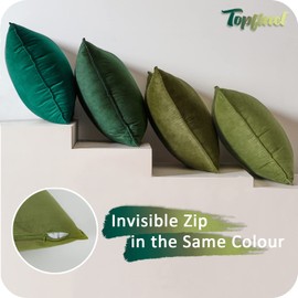 Topfinel Cushion Cover 30 x 30 cm, Set of 4, Green Velvet Colour Gradient Cushion Covers, Decorative Cushion Cover for Sofa, Bedroom, Living Room, Children’s Bedroom