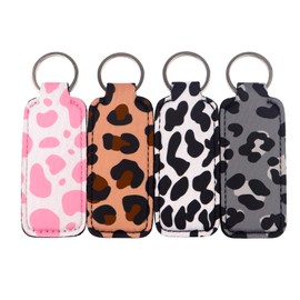 DMLSKY Chapstick Holder Keychain Lip Balm Holder Sleeve Pouch for Mini Lipstick, Cow Print