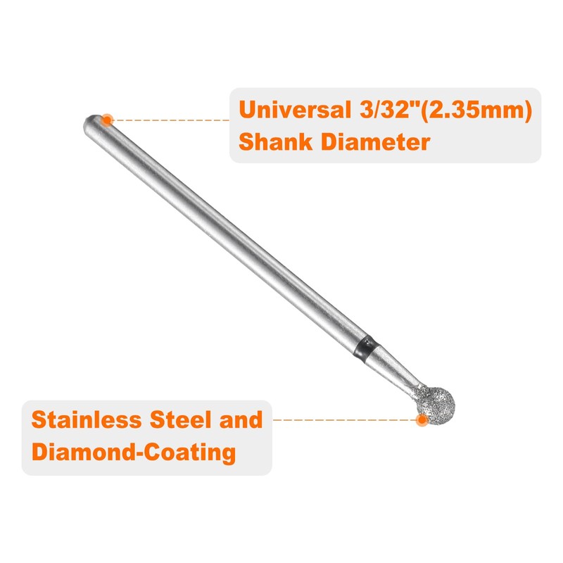 sourcing map 12pcs 70-80 Grits Diamond Grinding Bit 3.5mm Ball