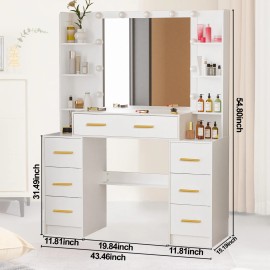 Yamissi White Vanity Desk Makeup Vanity Set with Lighted Mirror &Drawer Dressing Table