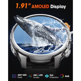Men's Military Smart Watch with 1000mAH/LED Flashlight, 1.91 "AMOLED Smartwatch Man with Calls, 5 ATM Waterproof/110+ Sports Modes/SpO2/Heart Rate Monitor, Activity Bracelet for Android iOS Silver
