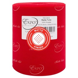 Expo International Decorative Matte Tulle, Roll/Spool of 6” X 200 Yards, Lightweight Polyester Tulle Fabric for Tutus, Costumes, and Party Decorations, Washable, Easy-to-Use, Red
