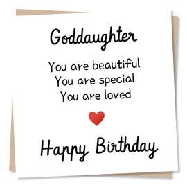 Beautiful Goddaughter Happy Birthday Card - Verse & Heart Design - You Are Beautiful, Special And Loved - Birthday Card for Goddaughter