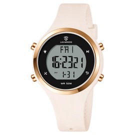 Digital Wristwatch, Women's, Men's, Sports Watch, Easy to See, Multi-functional, Date, Week, Alarm, LED Display, Women's, Waterproof Wristwatch, Outdoor, Simple Watch, Stylish, 05-nude color and black