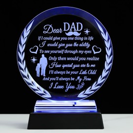 Ornalrist Gifts for Dad Crystal PLaques Keepsakes with Light Base, Father's Day Christmas Dad Gifts from Daughter Son for Home Decor