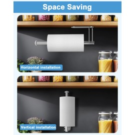 Paper Towel Holder - Kerisgo Paper Towel Holders Under Cabinet for Kitchen,Strong Adhesive Paper Towel Roll Rack for Bathroom,Wall Mounted Toilet Paper Holder for Bathroom,RVs,Sink,Glass(Silver)