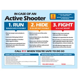 Active Shooter (Run, Hide, Fight) Poster - School and Workplace Safety Poster - Laminated, 17 x 22 inches*