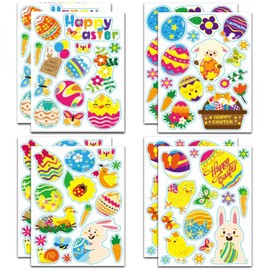 KEELYY Pack of 8 Easter Eggs Stickers, Easter Stickers, Easter Bunnies, Chicks, Flowers Stickers, Easter Decoration for Children