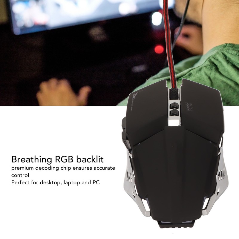 Gaming Mouse Ergonomic Design 4 DPI Adjustable Breathing RBG Backlit