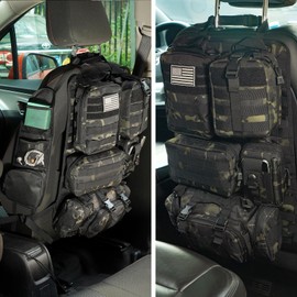 Tactical Car Seat Back Organizer,Tactical Molle Seat Back Organizer with 6 Detachable Molle Pouch,Universal Fits for Car Truck Jeep Vehicle