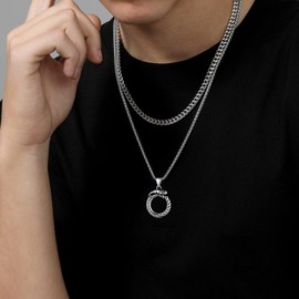 U7 Men's Dragon Necklace Stainless Steel Infinite Ouroboros Dragon Pendant Cool Animal Necklaces with 22 Inch Chain