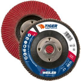 Weiler Saber Tooth High Density Abrasive Flap Disc, Type 27, Threaded Hole, Phenolic Backing, Ceramic Aluminum Oxide, 4-1/2" Dia., 60 Grit (Pack of 1)