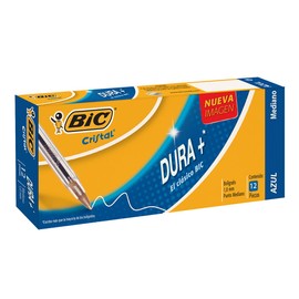 BIC Bolígrafo Cristal Punto Mediano 1.0 mm Cuerpo Hexagonal Tapa Ventilada para Evitar Asfixia 12 Piezas Color Azul