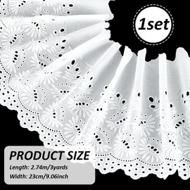 FINGERINSPIRE 3 Yards/2.7M White Eyelet Cotton Trim 23cm Wide Cotton Lace Trim Floral Embroidery Lace Trim Wavy Edge Floral Cotton Lace Ribbon for Sewing Dresses Clothes Bag Pets Clothes Decoration