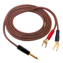 YARCHONN 1/4 TS to Y Spade Plug Speaker Cable Wire Cord, 6.35mm Mono to 2Y Spade Plug Connector Adapter Audiophile OFC HiFi Speaker Audio Cord for Amplifier Subwoofer Audio System -6.6FT/2M