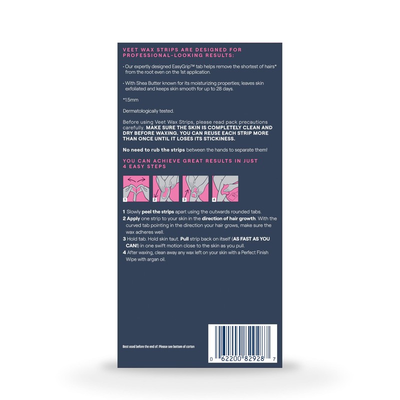 VEET Sugar Wax Strips For Women's Body Hair Removal, Bikini