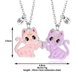 Saalort Best Friend Necklace for 2, Magnetic Sweet Cat Pendant Friendship BFF Birthday Gift for Women (Pink Purple)