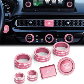 DvlynAuroa Accessories for Honda Civic 2022-2025 & Accord/CRV/HRV/Acura Integra 2023-2025 -A/C, Radio, Warning Light, Push Start Button Knob Cover/Ring (7-inch Screen, Pink)