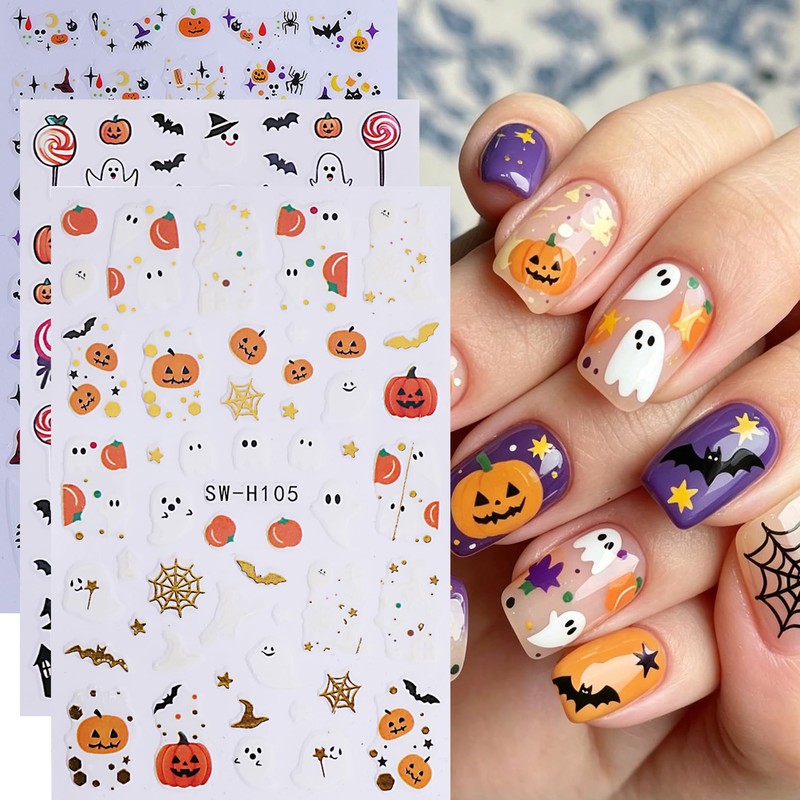 Halloween Ghost Embossed Nail Sticker 10PCS 3/5D Self Adhesive Nail