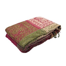 AIVIA Boho Throws Blankets for Bed Couch, Colorful Red Green Beige Chenille Woven Soft Luxury Living Room Recliner Chair Throw Sofa Blanket w/Bohemian Fringe Tassels - Large Oversized 87" x 103"