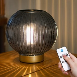 Battery Operated Lamp with Remote Control for Table Decor,Small Cordless Table Lamps with Timer&Replaceable LED Blub,Portable Decorative Lamp for Bedside/Entryway/bookshelf/bathroom/Corner Decor(Grey)