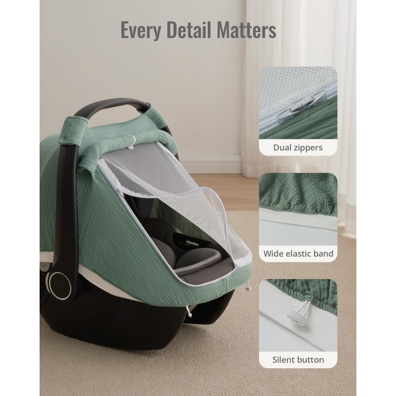 Blissful Diary Baby Car Seat Cover, Extra Large Mesh Window,