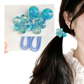 GFun Hair Tie, Hair Rope, Flower Hair Tie, Children's Hair Tie, Girls, Kids, Sparkle, Cute, Hair Accessories, Set of 2, Light Blue