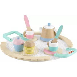 Fisher-Price 12-Piece Wooden Playset with Teapot, Cups & Saucers New Toy Gift