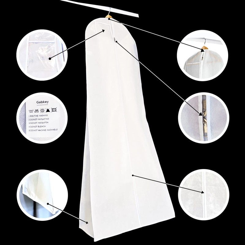 2 Pack 72 Inch White Breathable Wedding Dress Storage Bags