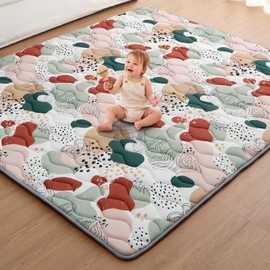 Blissful Diary Baby Play Mats for Floor, 71x59 Inch Thicker Foam Playmats for Babies and Toddlers, Soft Cushioning Baby Crawling Mat, Modern Abstract