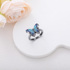 Ynnee Butterfly Urn Ring for Ashes 925 Sterling Silver Black Cremation Ring for Loved Ones Ashes Always in My Heart Memorial Keepsake Jewelry for Women, Size 6
