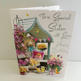 Jonny Javelin Special Sister Birthday Card Summer Garden Arbour
