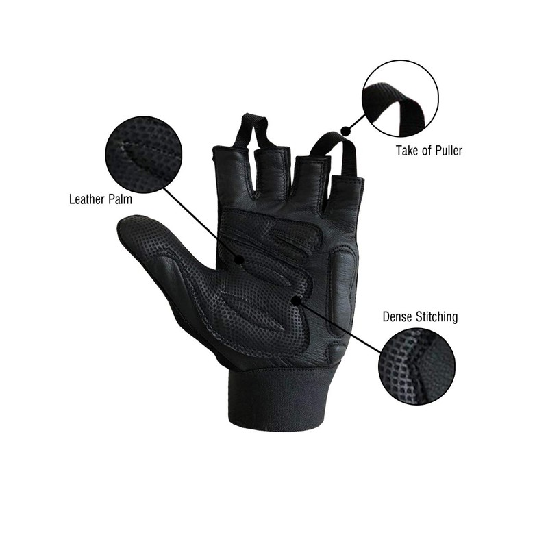 Leather Palm Wheelchair Gloves, Half Fingers with Full Thumb Disability,