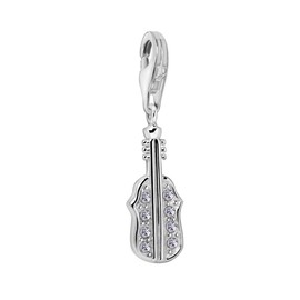 Quiges 925 Silver Musical Instruments Charm Pendant with Lobster Clasp for Bracelets, Glass, Cubic Zirconia