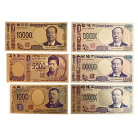Set of 6 New Banknotes, Eiichi Shibusawa, Umeko Tsuda, Goods Item, Gold, Golden, Replica, Dummy, Luck Up, Feng Shui, Money, Bills, 10,000 Yen, Funny Neta, Prize, Prayer, Money