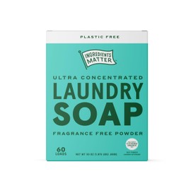 Ingredients Matter Powder Laundry Soap - Fragrance Free, Hypoallergenic Detergent, Natural & Eco-Friendly, Plastic Free, Made in USA, Natural Essential Oils & Dermatologist Tested - 30 oz, 60 Loads
