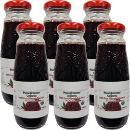 100% Organic Pomegranate Juice, 6.7 Oz Glass Bottle (6 Pack) No Sugar, No Artificial Colors, No Preservatives, No Flavors Added, Gluten Free and Kosher