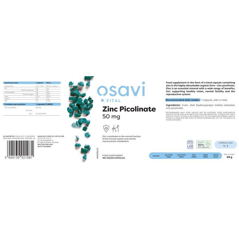 Osavi Zinc Picolinate, 50mg - 180 Vegan caps