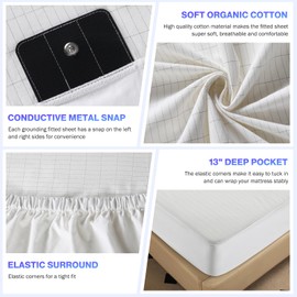 OneAmg Grounding Sheets King Size, Grounded Fitted Bed Sheet 10% Pure Silver Fiber + 90% Organic Cotton Bed Grounding Kit with grounding Cord for Improved Sleep & Wellness (White,King- 80"x78"x15")