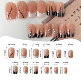 Pack of 24 Diamond Square Nails for Gluing, Short, White French Artificial Nails, Medium, Beautiful False Nails, Press On Nails, Square Fingernails, Fake Nails, Short for Women