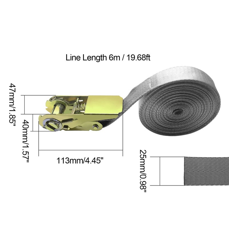 2 Pack 6m Gray Ratchet Tie Down Straps, Ratchet Tie