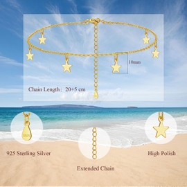 Hasnsofie Silver Anklets for Women, 925 Sterling Silver Anklet Bracelet, Adjustable Anklet, Summer Barefoot Beach Silver Anklet on Ankle, Silver Foot Jewellery for Girls