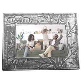 Happy Homewares Modern Galvanised Brushed Silver Family Sentiment 4x6 Picture Frame with Dark Tree Decoration | Lovely Gift to any Family Member