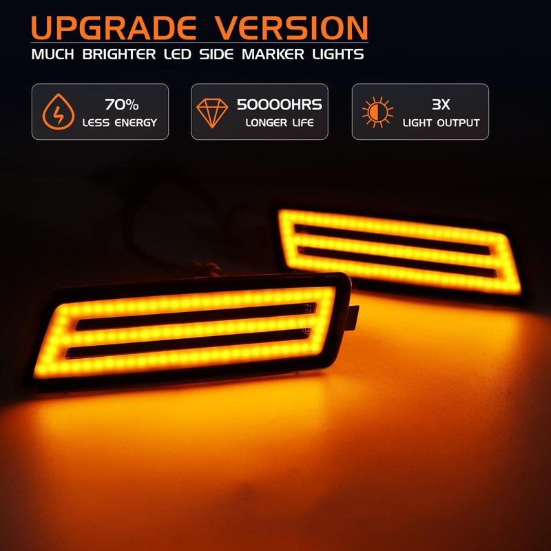 FetonAuto Smoked Lens Amber Full LED Front Side Marker Light