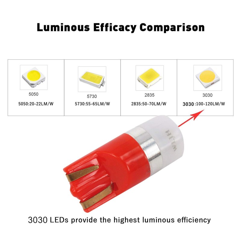 WLJH Red T10 Led Bulb Dash Lights Pc194 Pc195 Pc168