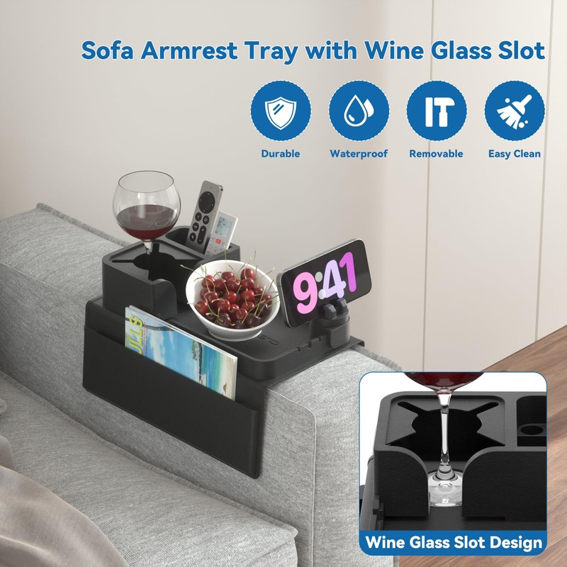 Couch Arm Cup Holder CLESOO Couch Arm Tray Anti-Slip Couch
